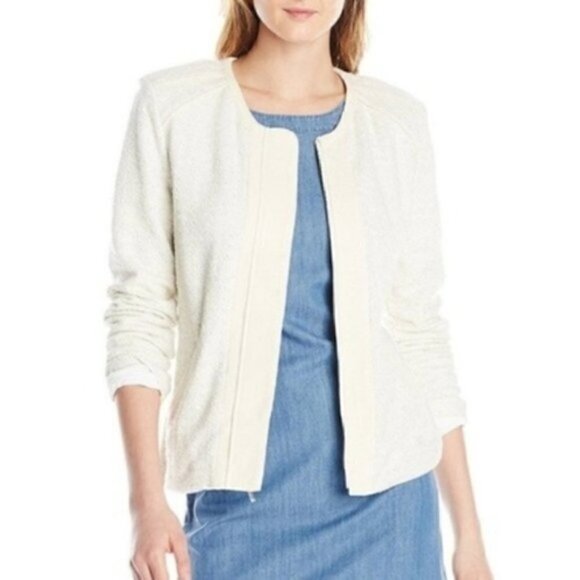 Tart Collections Jacket Shacket M Hale Boucle Tweed Terry Cloth Off White Pocket - Picture 3 of 10